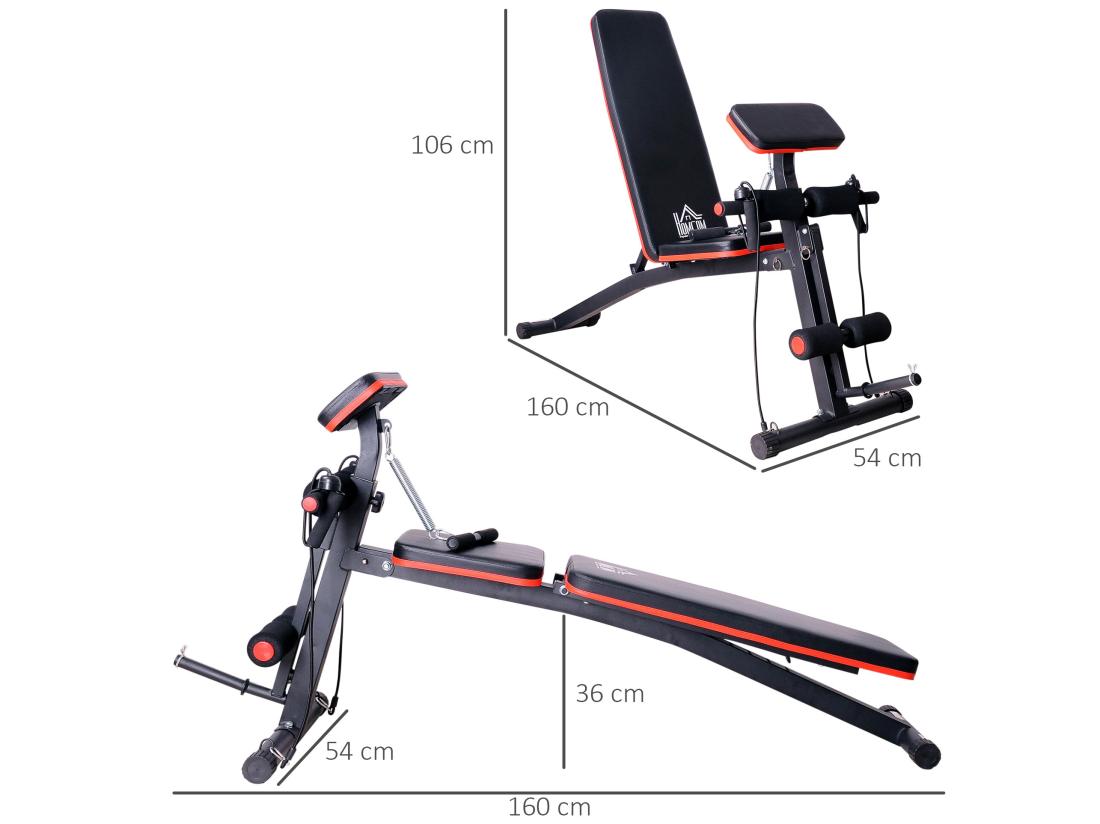 Vente Unique Banc De Musculation Pliable Inclinable Réglable 160L X 53l X 106H Cm Sangles élastiques + Support Haltères Inclus Acier Noir Rouge