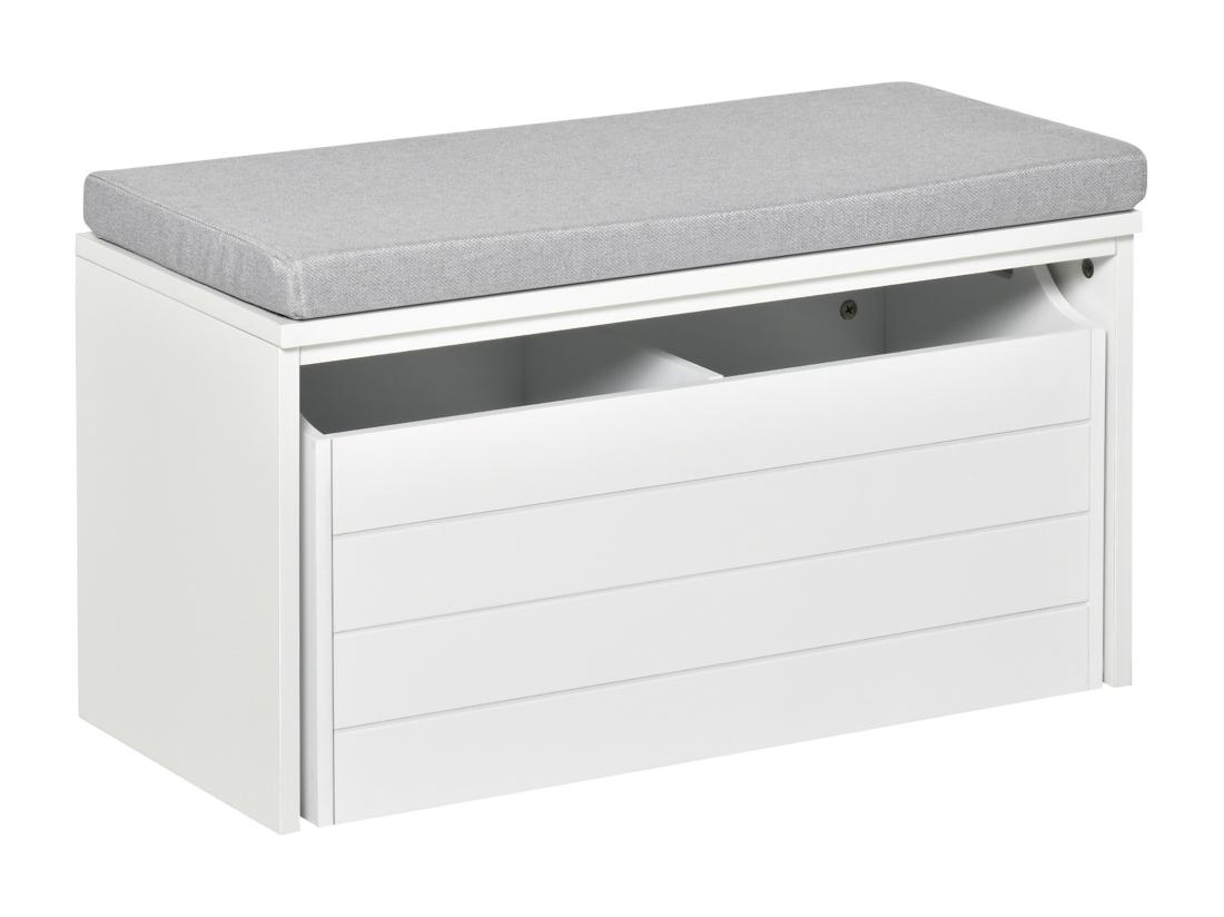Vente Unique Banc De Rangement Avec Coussin Gris - Meuble à Chaussures - Banc à Chaussures Avec Grand Tiroir Double Compartiment - MDF Blanc