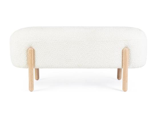Vente Unique Banc En Tissu Bouclé Blanc Et Pieds En Bois De Caoutchouc - DAYLA