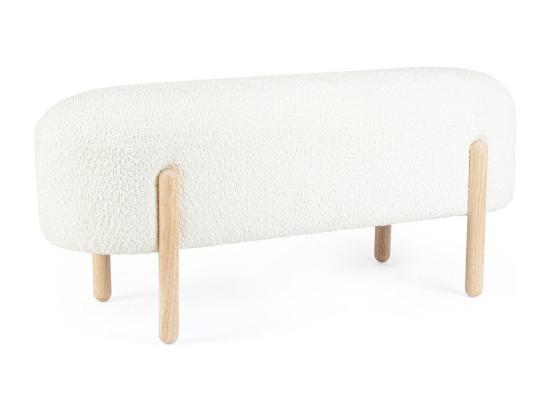 vente unique Banc en tissu bouclé blanc et pieds en bois de caoutchouc - DAYLA