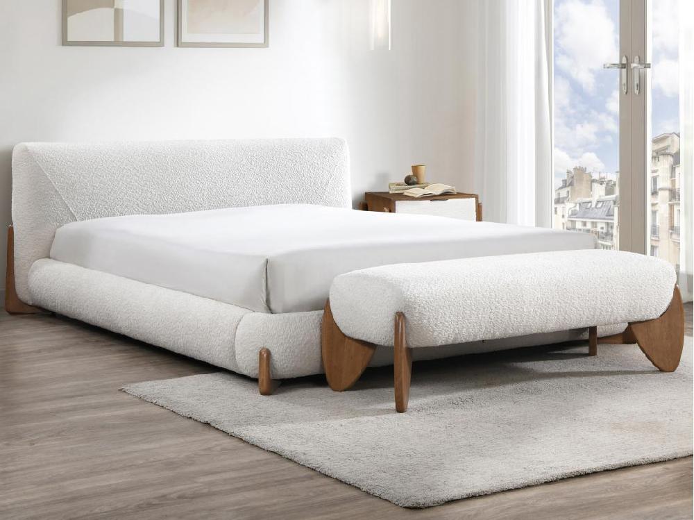 vente unique Banc en tissu bouclette - Blanc et naturel - GAMURA