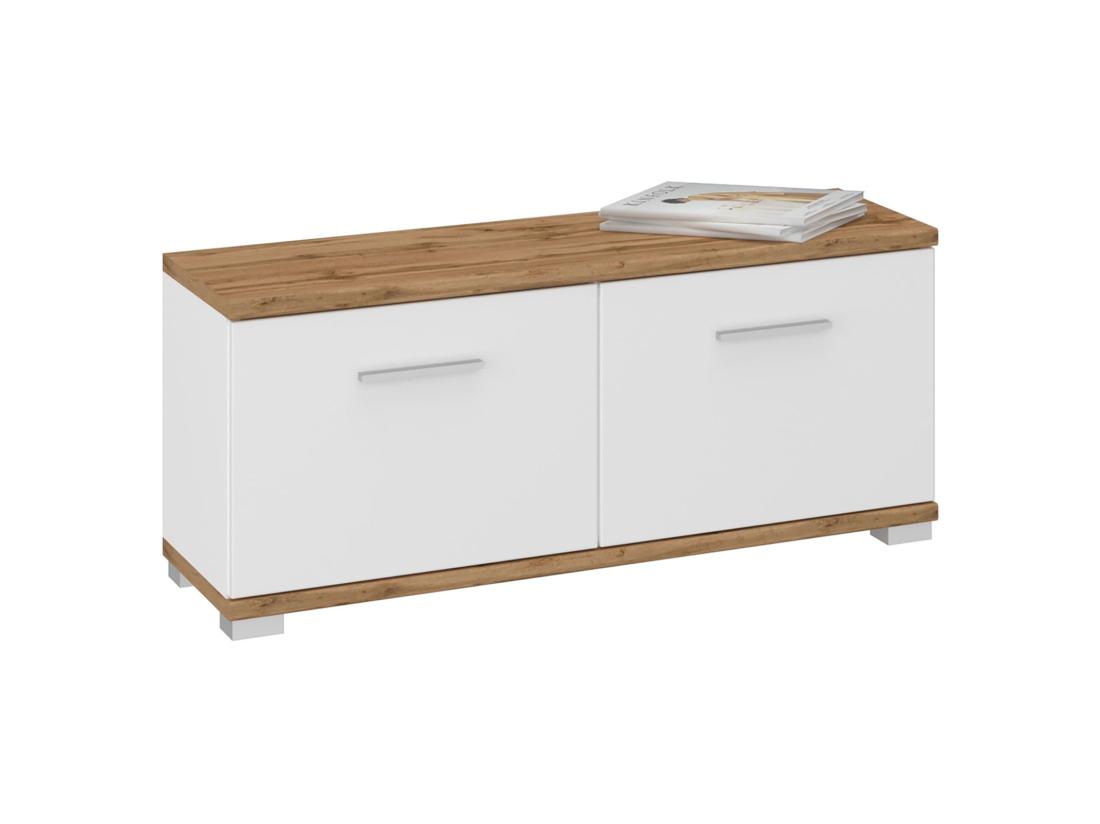 Vente Unique Banc Rangement à Chaussures VIELLA Banc D'entrée 2 Portes En Mélaminé Couleur Chêne Wotan Et Blanc
