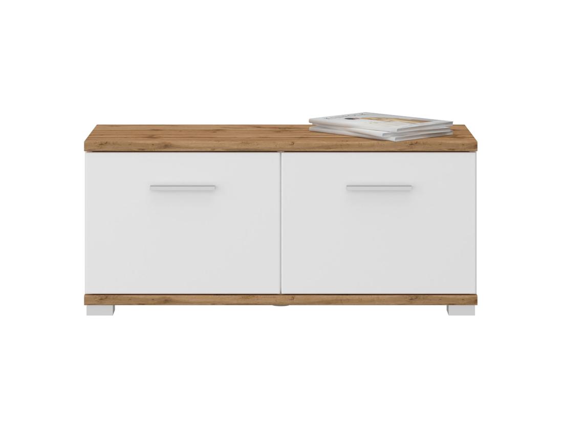 Vente Unique Banc Rangement à Chaussures VIELLA Banc D'entrée 2 Portes En Mélaminé Couleur Chêne Wotan Et Blanc