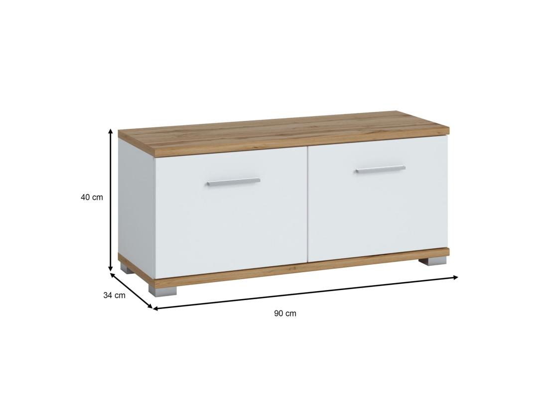 Vente Unique Banc Rangement à Chaussures VIELLA Banc D'entrée 2 Portes En Mélaminé Couleur Chêne Wotan Et Blanc