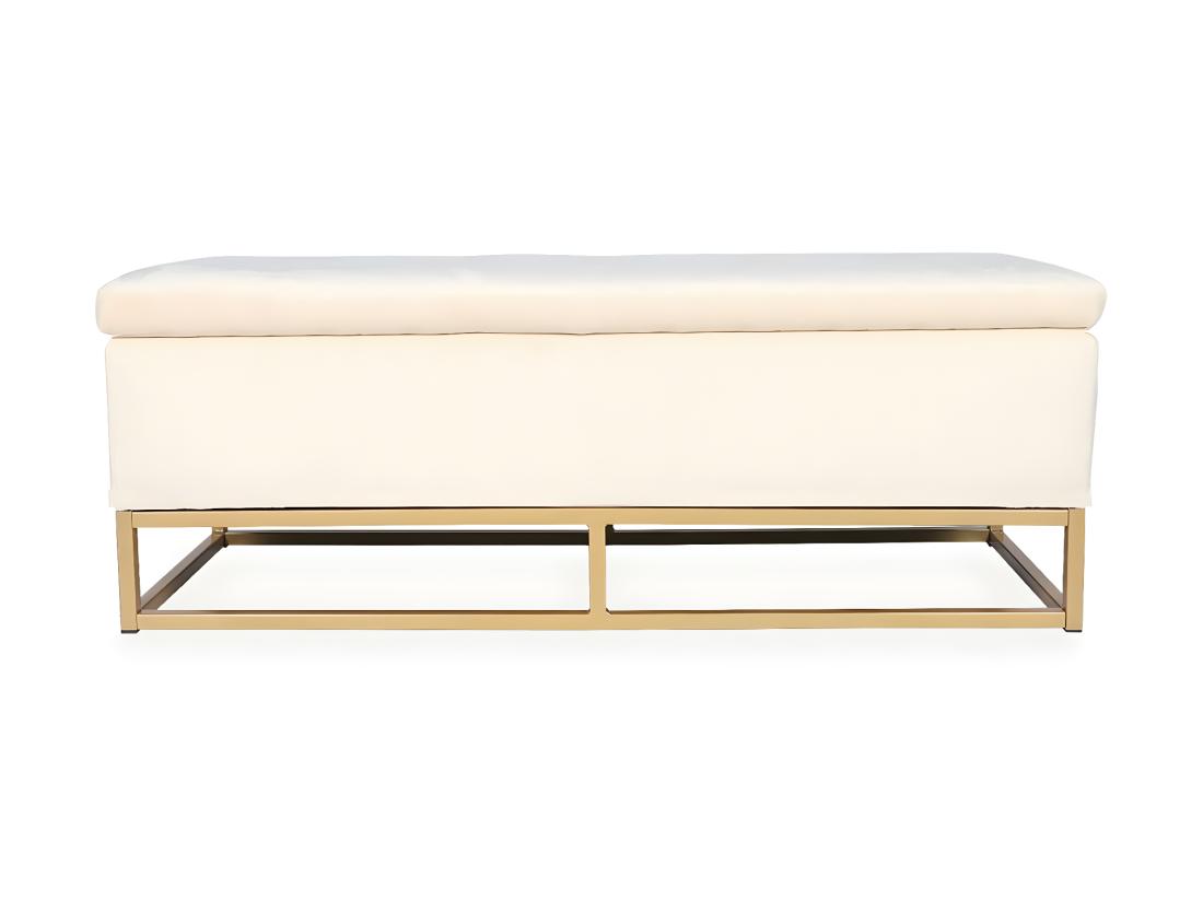 Vente Unique Banquette Coffre Angele Velours Beige Pieds Or