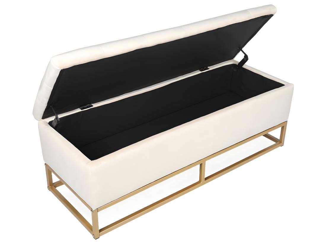 Vente Unique Banquette Coffre Angele Velours Beige Pieds Or