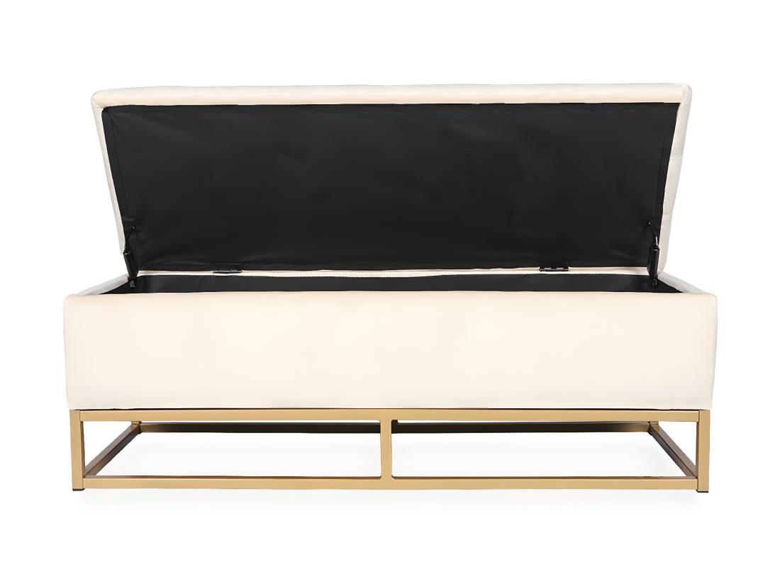 vente unique Banquette coffre Angele Velours beige pieds or