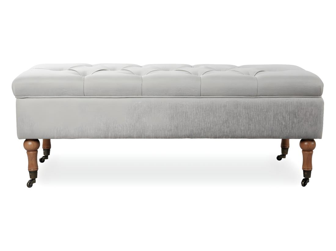 Vente Unique Banquette Coffre Capitonnée Philippine Tissu Beige
