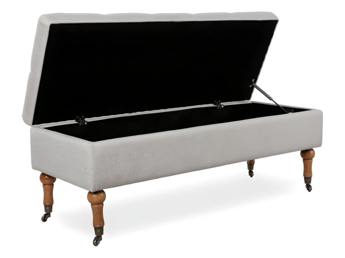 Vente Unique Banquette Coffre Capitonnée Philippine Tissu Beige