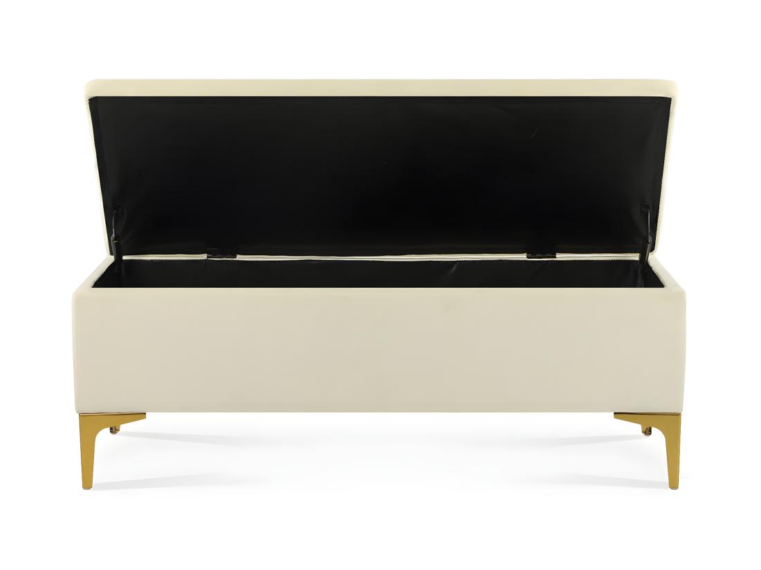 Vente Unique Banquette Coffre Chloé Velours Beige Pieds Or