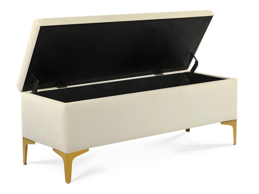 Vente Unique Banquette Coffre Chloé Velours Beige Pieds Or