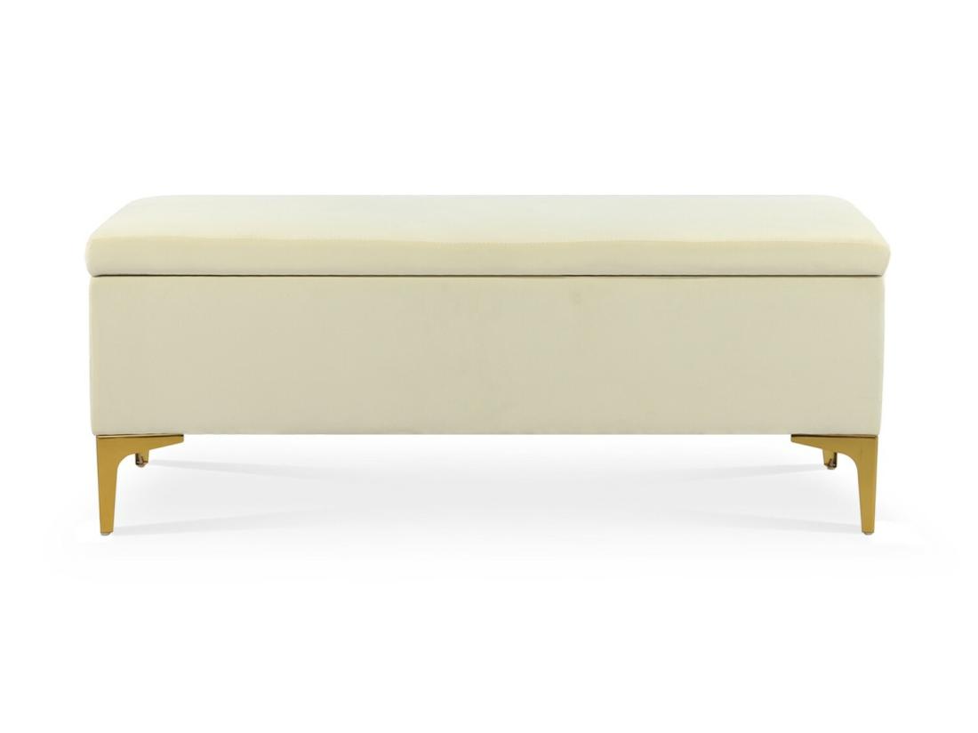Vente Unique Banquette Coffre Chloé Velours Beige Pieds Or