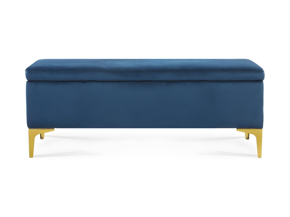 vente unique Banquette Coffre Chloé velours Bleu pieds or