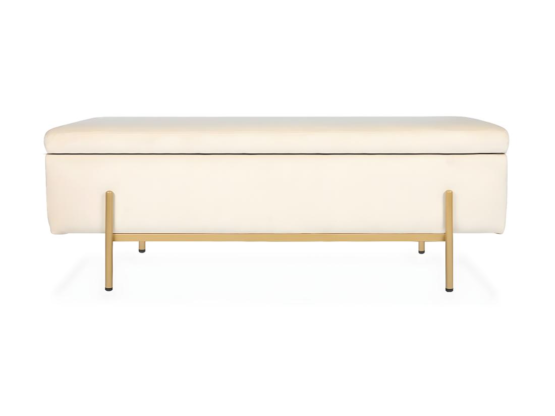 Vente Unique Banquette Coffre Olivia Velours Beige Pieds Or