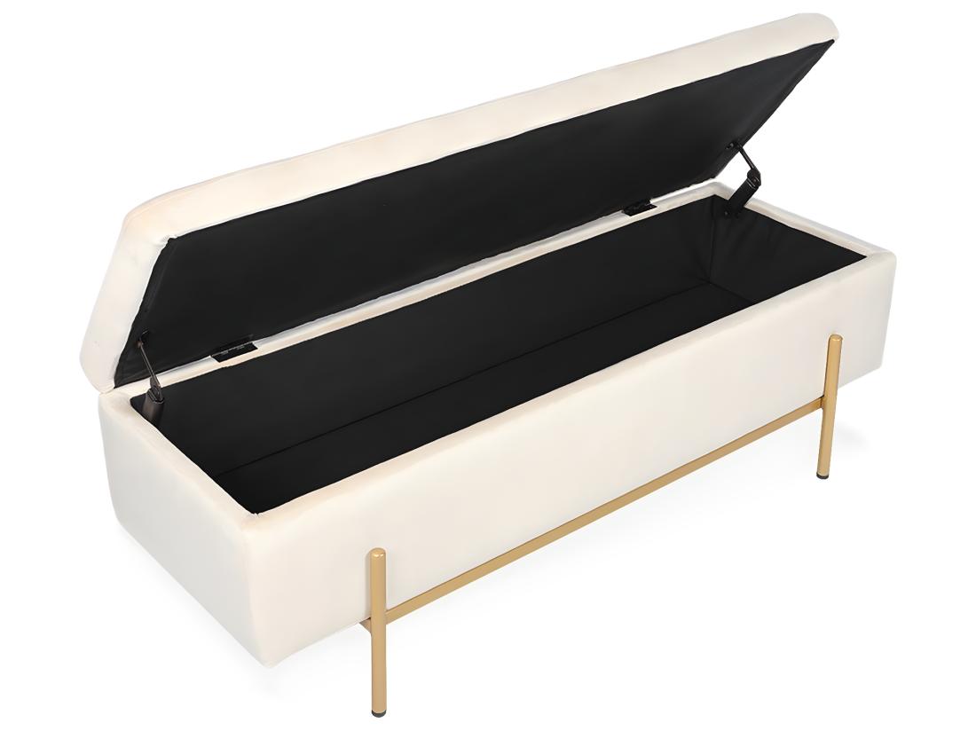 Vente Unique Banquette Coffre Olivia Velours Beige Pieds Or