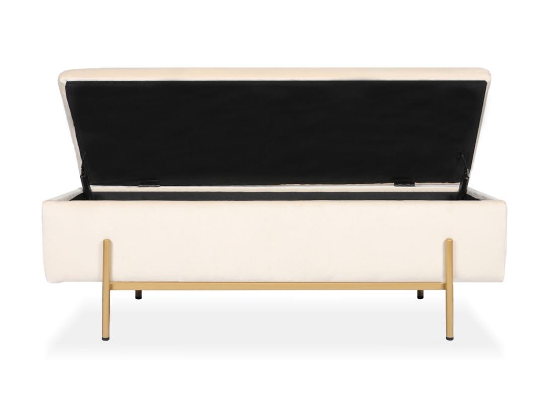 vente unique Banquette coffre Olivia Velours beige pieds or