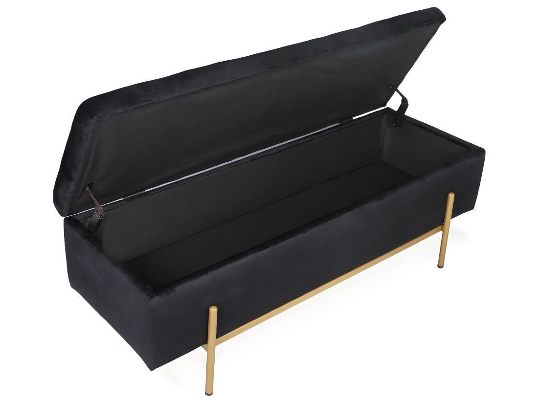 Vente Unique Banquette Coffre Olivia Velours Noir Pieds Or