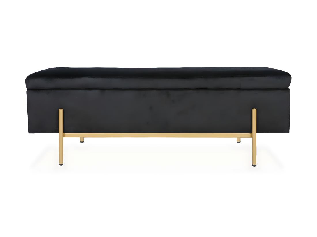 Vente Unique Banquette Coffre Olivia Velours Noir Pieds Or