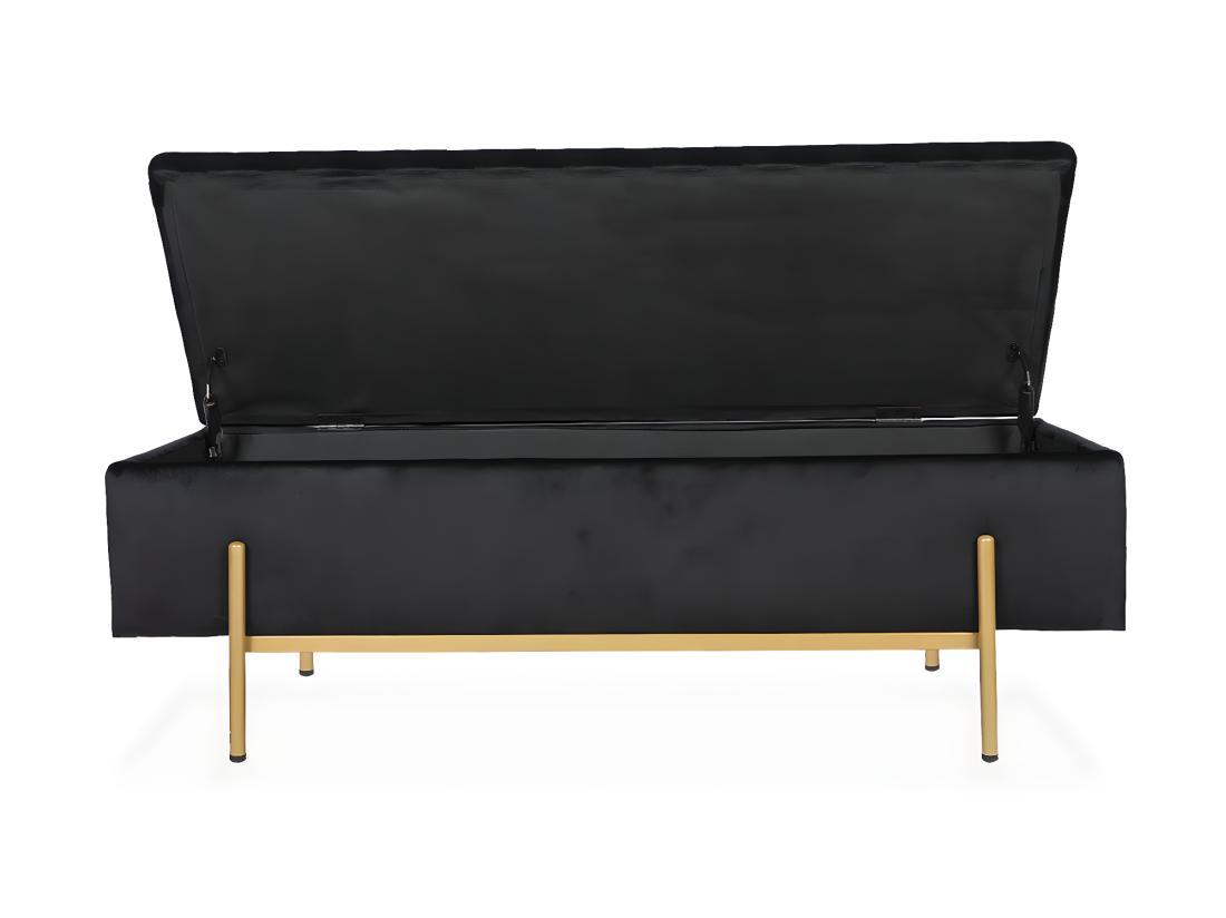 vente unique Banquette coffre Olivia Velours noir pieds or