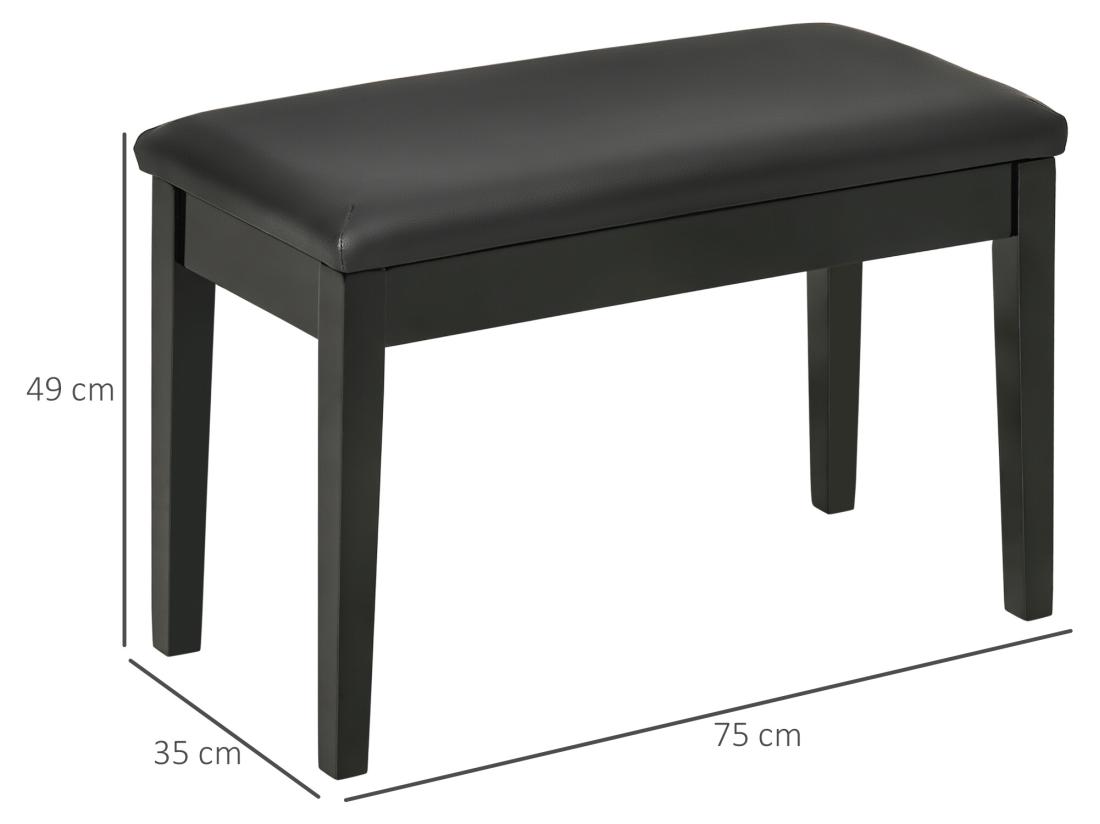 Vente Unique Banquette Tabouret Siège Pour Piano Avec Coffre De Rangement Pied Bois Hévéa Revêtement Synthétique Noir