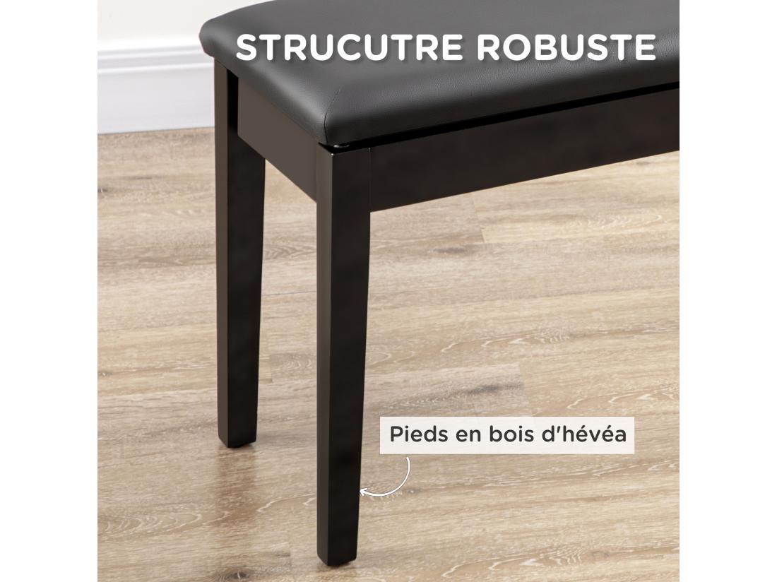 Vente Unique Banquette Tabouret Siège Pour Piano Avec Coffre De Rangement Pied Bois Hévéa Revêtement Synthétique Noir
