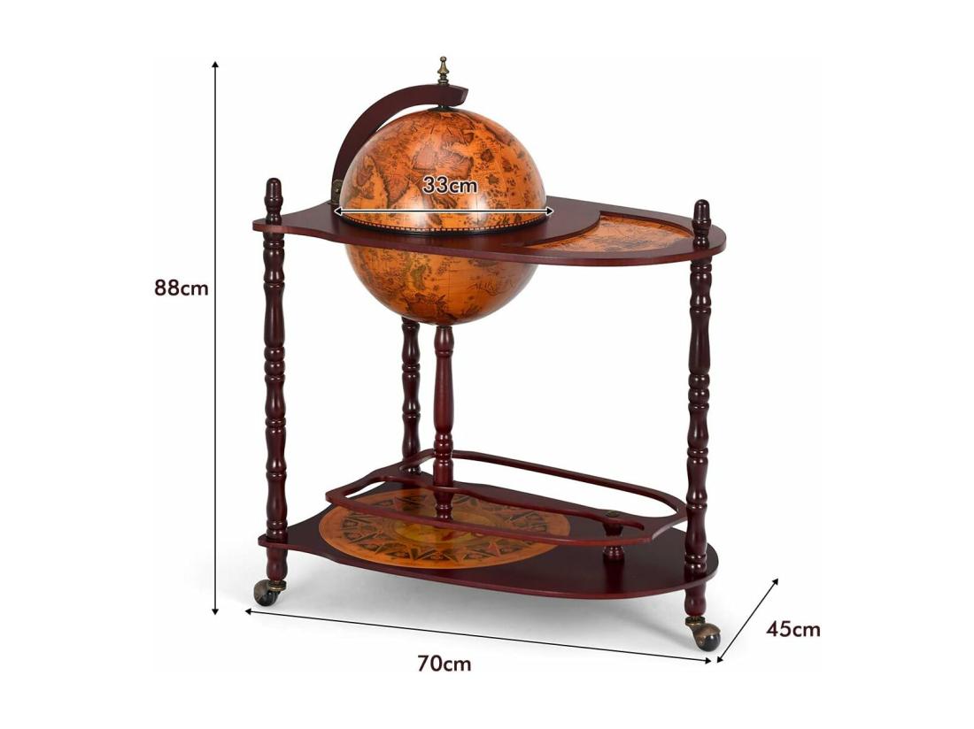 vente unique Bar globe terrestre vintage mappe monde en bois d'eucalyptus avec roulette
