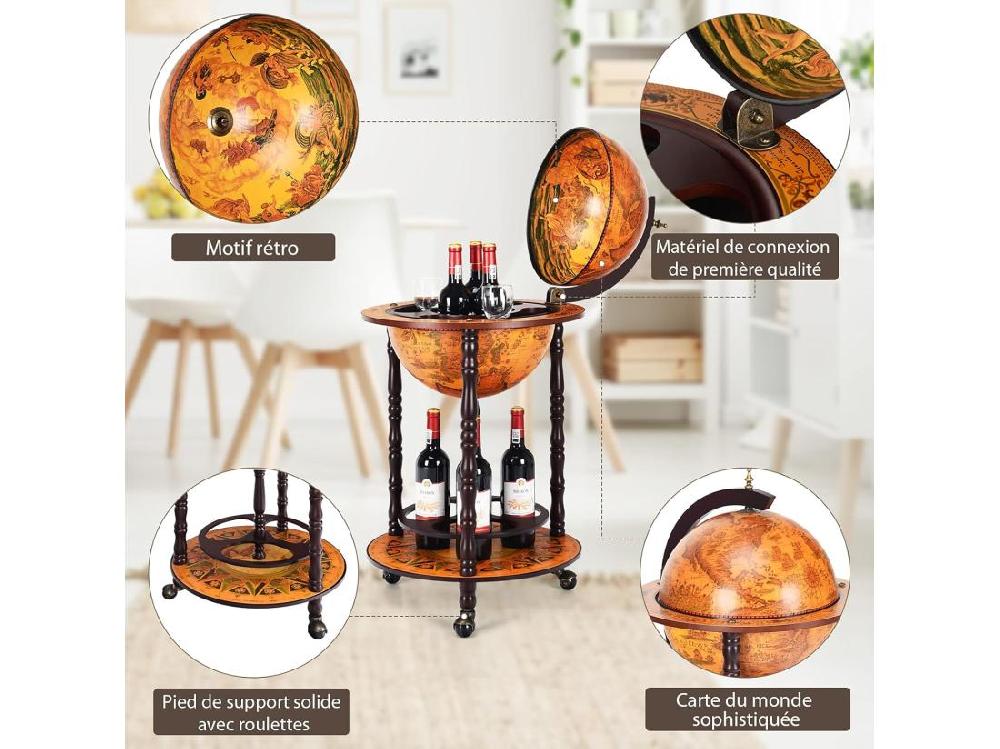Vente Unique Bar Globe Terrestre Vintage Mappemonde En Bois D'eucalyptus 47 X 47 X 90cm