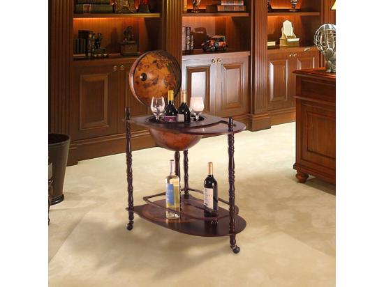 Vente Unique Bar Globe Terrestre Vintage Mappemonde En Bois D'Eucalyptus Avec Roulette Pour Stocker Bouteilles Et Verres Porte-Bouteilles 16e Siècle 70 X 45 X 88 Cm