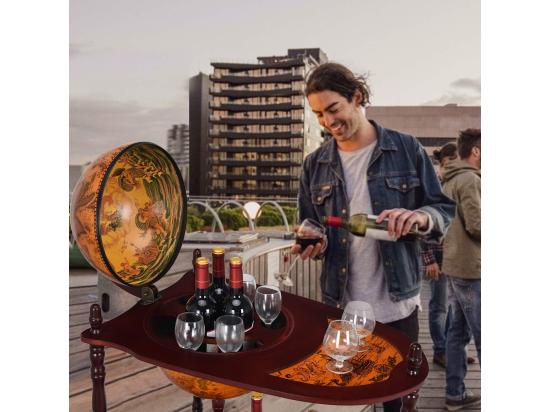 Vente Unique Bar Globe Terrestre Vintage Mappemonde En Bois D'Eucalyptus Avec Roulette Pour Stocker Bouteilles Et Verres Porte-Bouteilles 16e Siècle 70 X 45 X 88 Cm