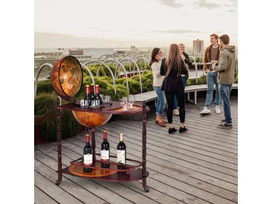 vente unique Bar Globe Terrestre Vintage Mappemonde en Bois d'Eucalyptus avec Roulette pour Stocker Bouteilles et Verres Porte-Bouteilles 16e Siècle 70 x 45 x 88 cm