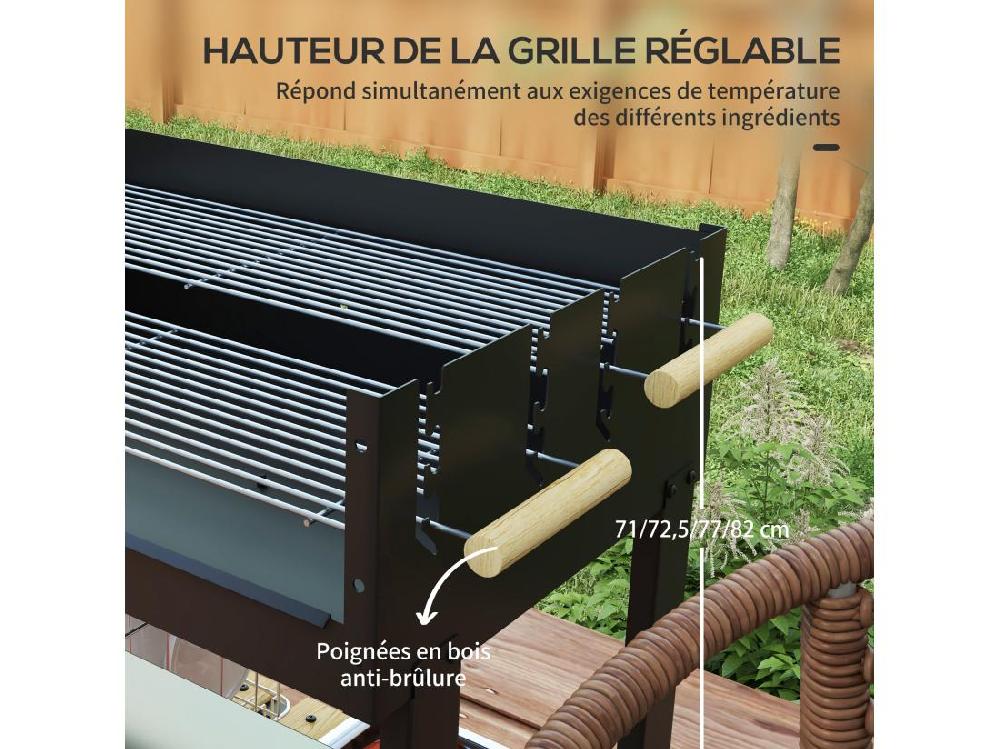 Vente Unique Barbecue à Charbon Sur Pied Double Grille Réglable 2 Roues 2 étagères Noir