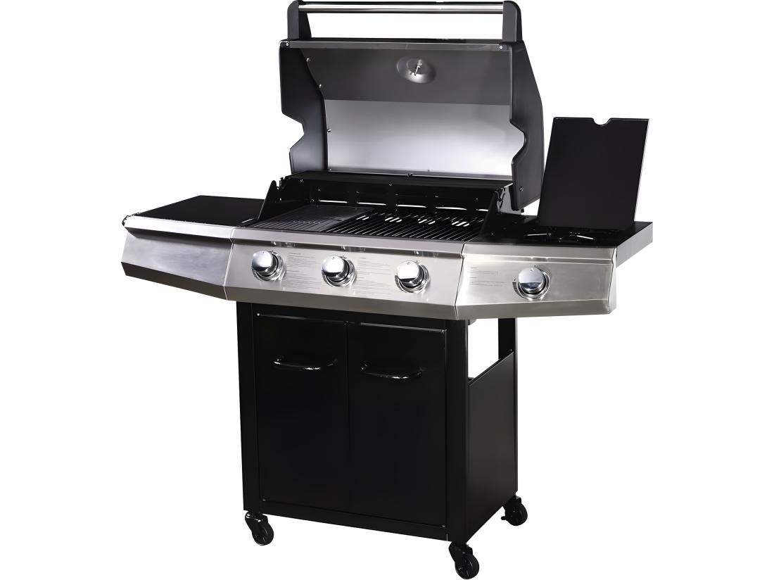 Vente Unique Barbecue Gaz Avec LED "Bingo 4" - 4 Brûleurs Dont 1 Latéral - 14kW + Housse Protection - Noir