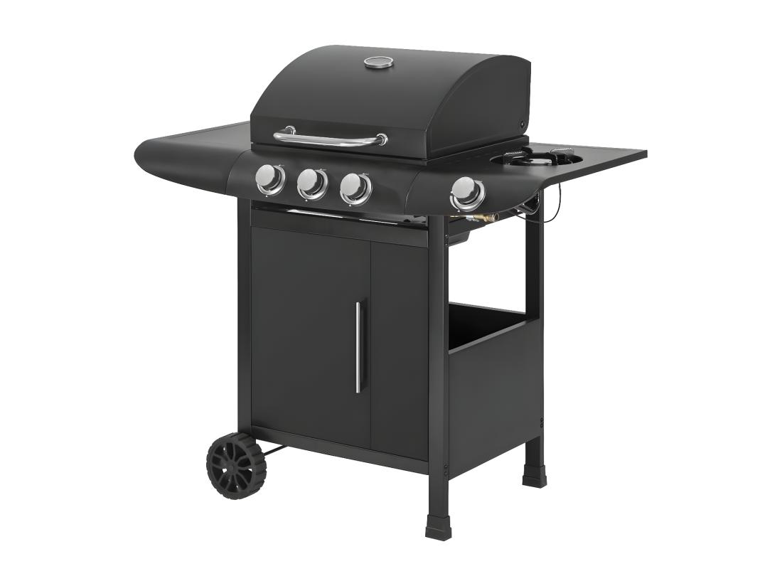 Vente Unique Barbecue Gaz "Feria 4" - 4 Brûleurs Dont 1 Latéral - 11.5 Kw - Noir
