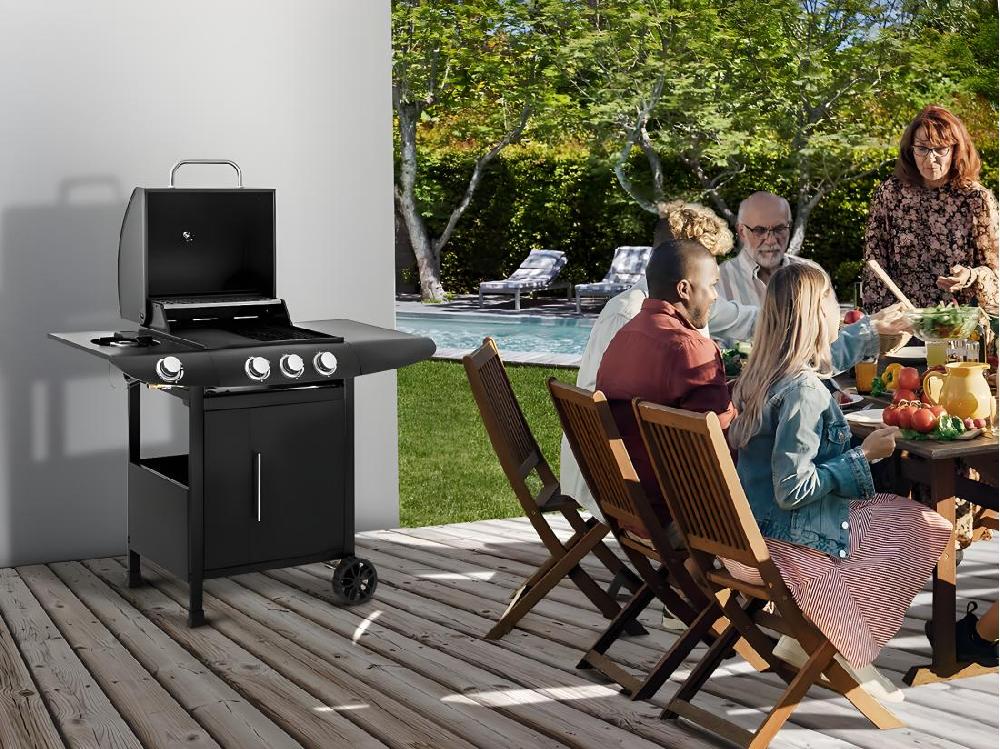 Vente Unique Barbecue Gaz "Feria 4" - 4 Brûleurs Dont 1 Latéral - 11.5 Kw - Noir