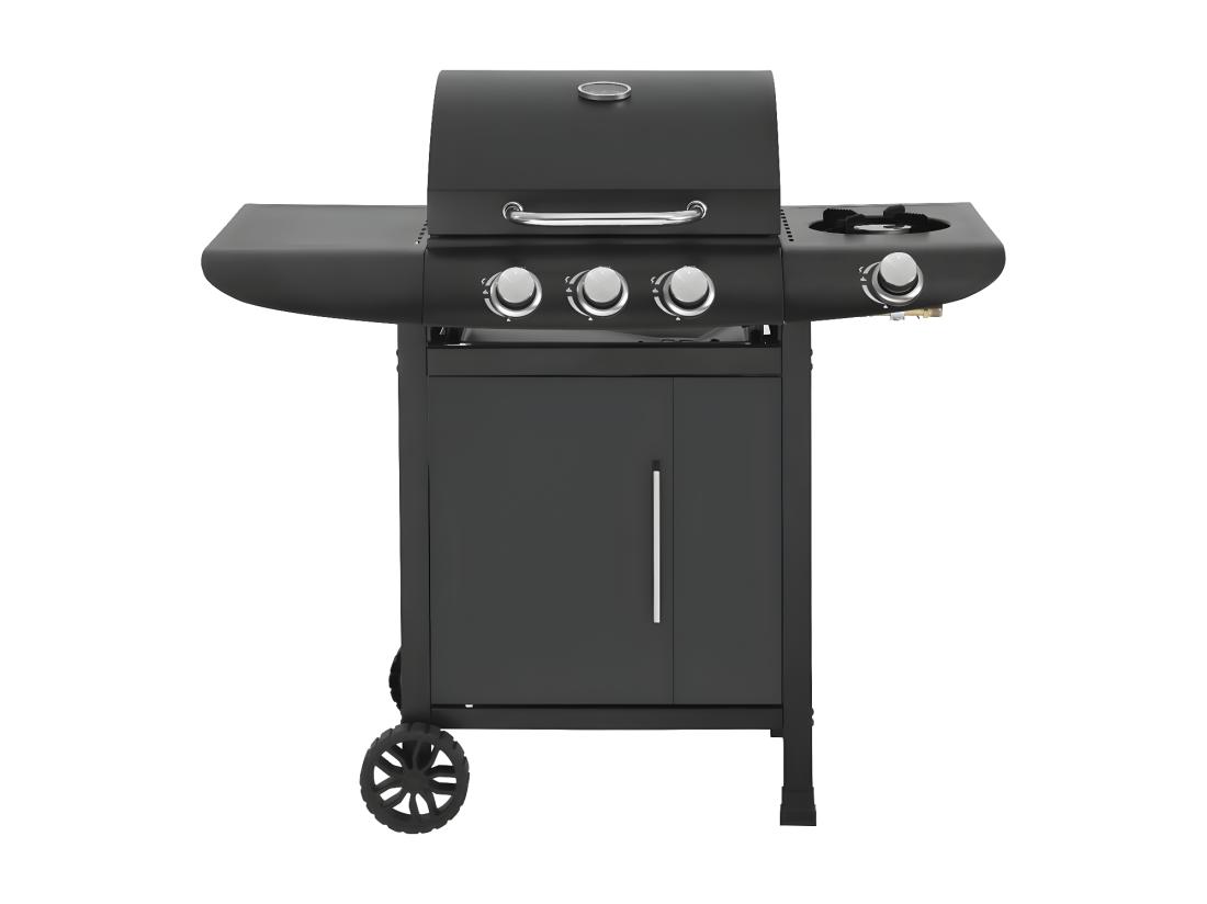 vente unique Barbecue gaz "Feria 4" - 4 brûleurs dont 1 latéral - 11.5 kw - Noir