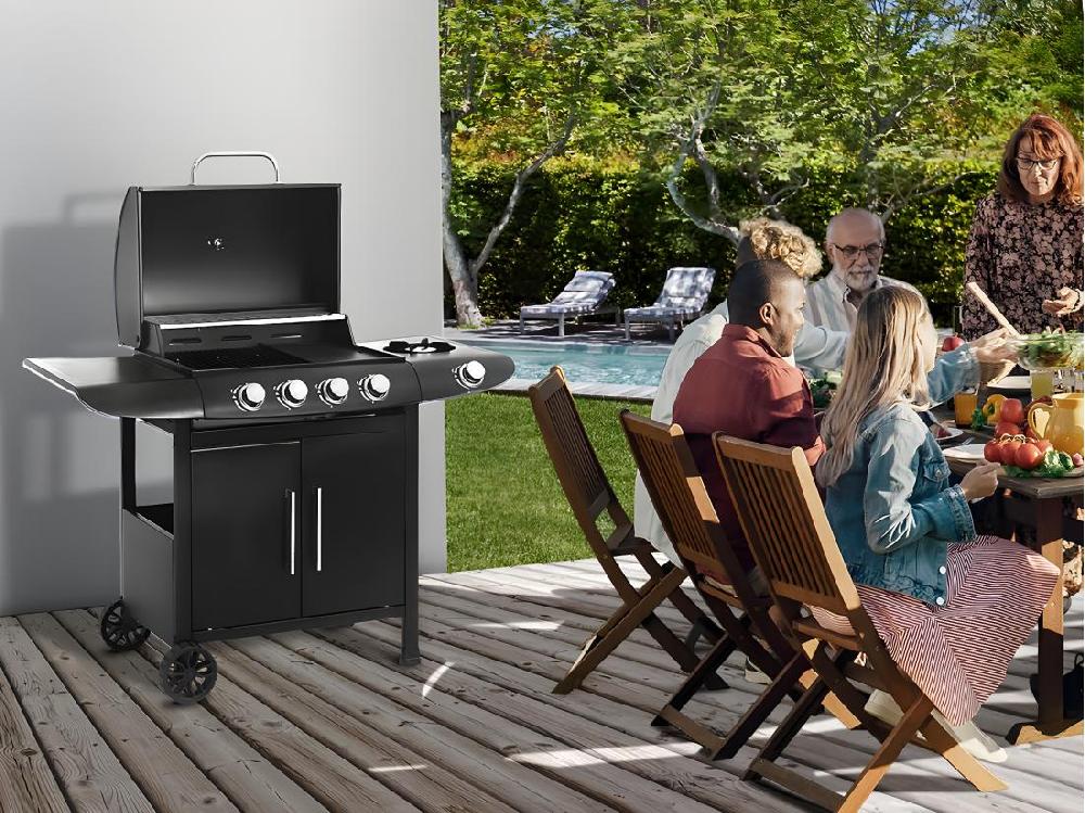 Vente Unique Barbecue Gaz "Feria 5" - 5 Brûleurs Dont 1 Latéral - 14 5 Kw - Noir