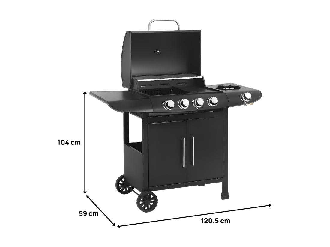 vente unique Barbecue gaz "Feria 5" - 5 brûleurs dont 1 latéral - 14 5 kw - Noir