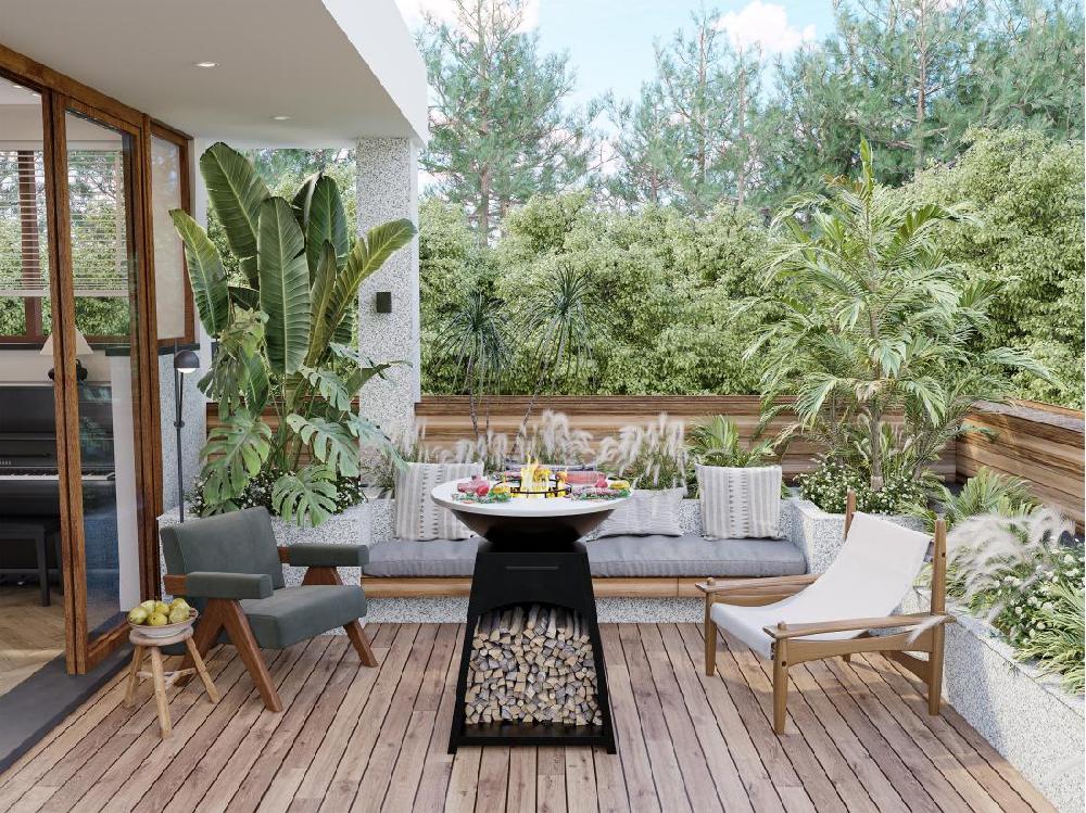 vente unique Barbecue plancha brasero en acier - L81 x l81 x H96 cm - Noir - CORVERA