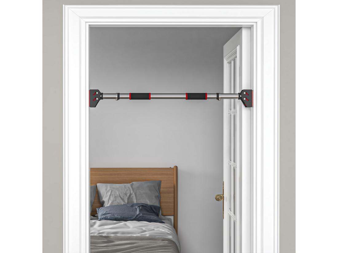Vente Unique Barre De Traction - Barre De Porte - Pull Up Bar - Barre D'étirement Musculation Pour Cadres De Porte Sans Vis - Longueur Ajustable (75-92cm)