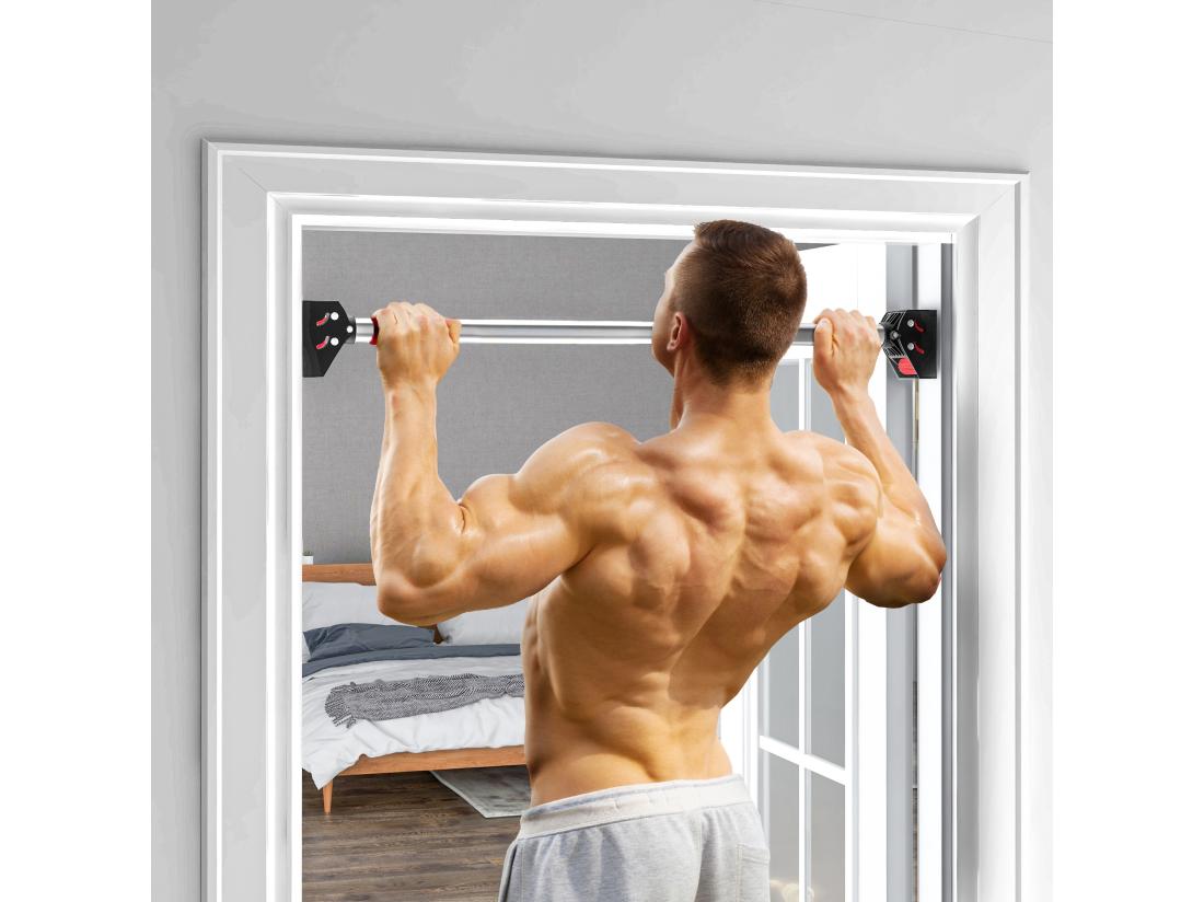 Vente Unique Barre De Traction - Barre De Porte - Pull Up Bar - Barre D'étirement Musculation Pour Cadres De Porte Sans Vis - Longueur Ajustable (75-92cm)