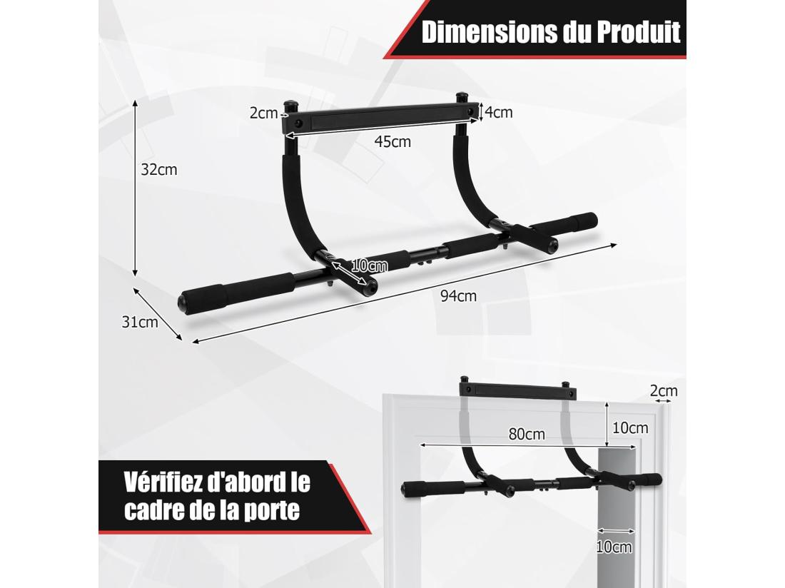 Vente Unique Barre De Traction De Porte Barre De Fitness Pour Plupart Des Cadres De Porte Jusqu'à 80 Cm Avec Poignées En Mousse Barre D'Entraînement Pour Salle De Sport Maison