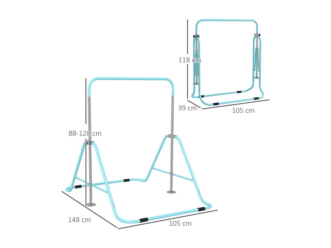 Vente Unique Barre Fixe De Gymnastique Enfant - Barre De Gymnastique Pliable Hauteur Réglable 4 Niv. 88 à 128 Cm - Acier Bleu Ciel