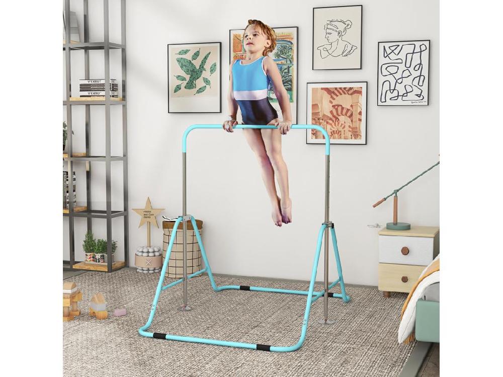vente unique Barre fixe de gymnastique enfant - barre de gymnastique pliable hauteur réglable 4 niv. 88 à 128 cm - acier bleu ciel