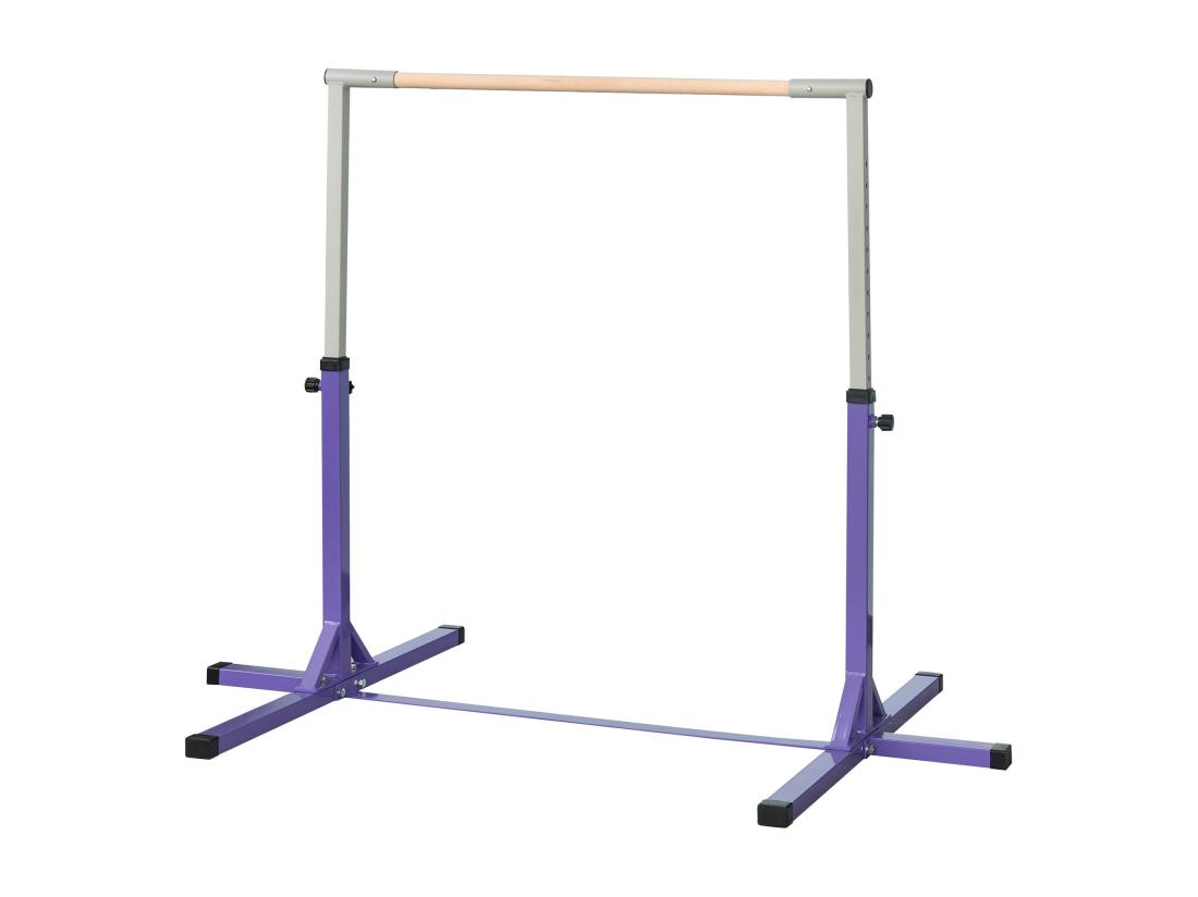 Vente Unique Barre Fixe De Gymnastique Enfant - Barre De Gymnastique Hauteur Réglable 13 Niveaux 92 à 150 Cm - Acier Violet Bois Massif Hêtre