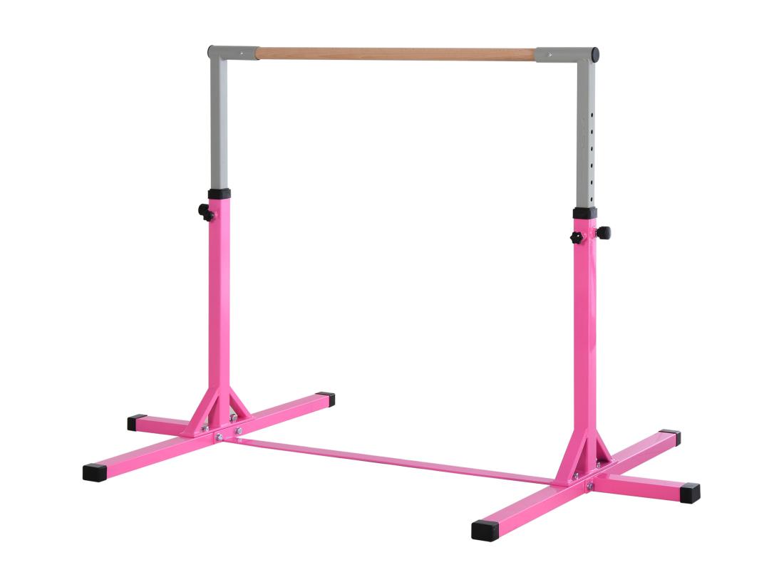 vente unique Barre fixe de gymnastique enfant - barre de gymnastique hauteur réglable 13 niveaux 92 à 150 cm - acier rose bois massif hêtre