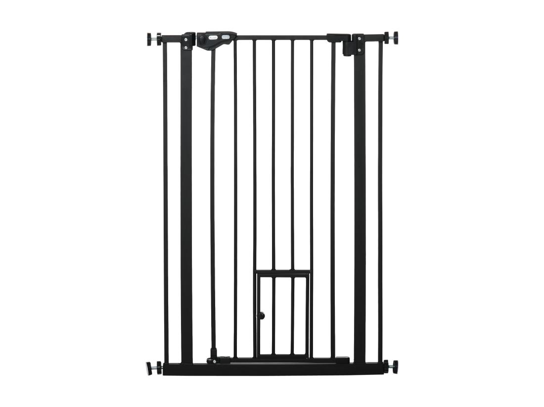 Vente Unique Barrière De Sécurité Animaux - Longueur Réglable Dim. 74-80 Cm - Porte Double Verrouillage Ouverture Double Sens Petite Porte -sans Perçage - Acier Plastique Noir