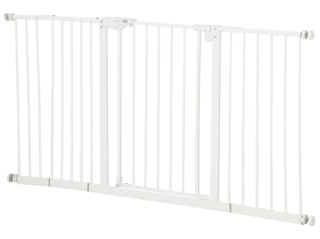 Vente Unique Barrière De Sécurité Longueur Réglable Porte Double Verrouillage Sans Perçage Acier Plastique Blanc