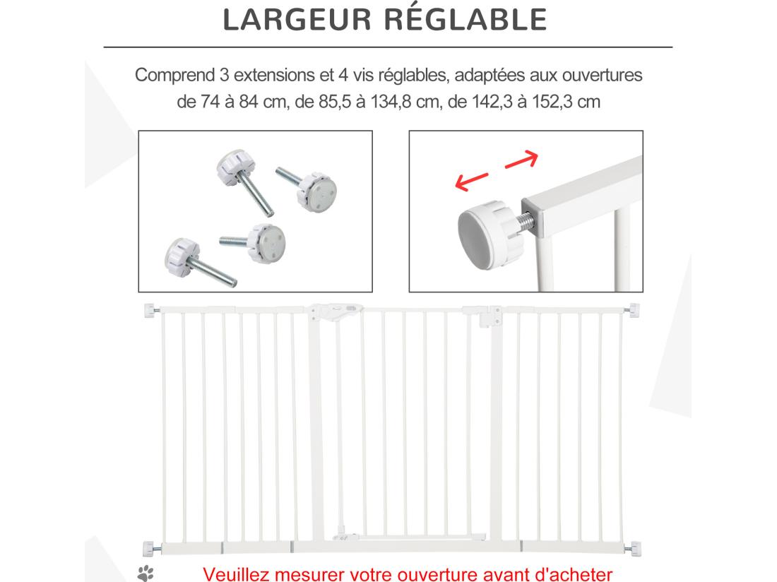 Vente Unique Barrière De Sécurité Longueur Réglable Porte Double Verrouillage Sans Perçage Acier Plastique Blanc