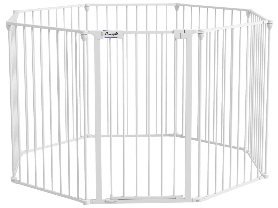 vente unique Barrière de sécurité parc enclos chien modulable pliable porte verrouillable intégrée 8 panneaux acier PP blanc