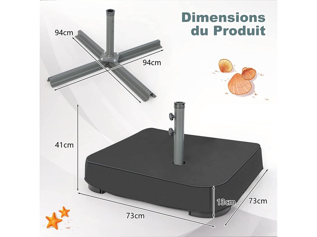 Vente Unique Base De Parasol De Patio 90 Kg Sacs De Sable 2 Boutons De Serrage Et 1 Adaptateur Pour Patio Bord De Piscine Terrasse